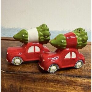 Christmas Red Car with Tree Salt Pepper Shakers Set of 2 Holiday Decor